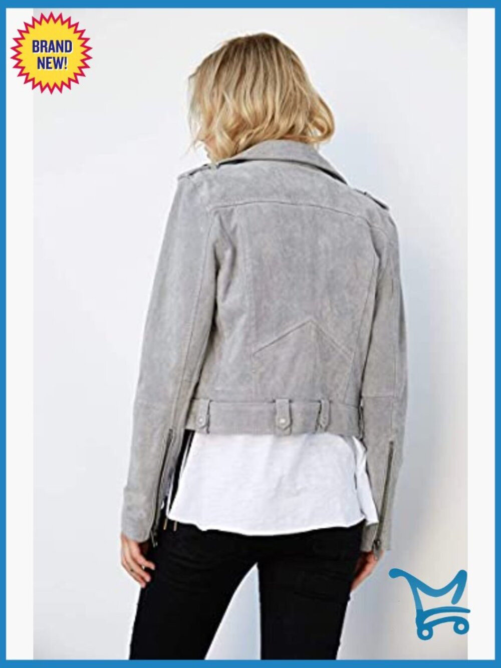 Suede Moto Jacket Cropped Fitted Biker Long Sleeve Lightweight Dry Clean - Picture 2 of 6